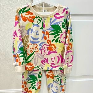 Gap Girls Size 5yrs Tracksuit Top & Bottoms Bright Multicolored Floral Pattern